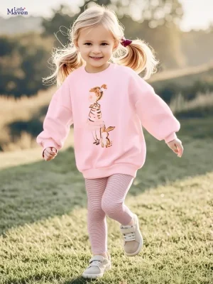 Little Maven Girls Cotton Sweatshirt & Pants Set with Rabbit Print