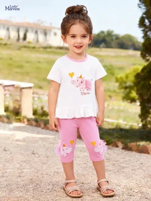 Little Maven Girls Cotton T-Shirt & 3/4 Pants Set
