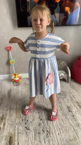 Little Maven Kid Girls Floral Embroidered Cotton Striped Short-Sleeved Dress photo review
