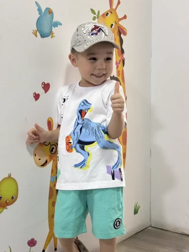 Little Maven Boys 2pcs Best Dinosaur Print Cotton Short-Sleeved T-Shirt and Shorts Set photo review
