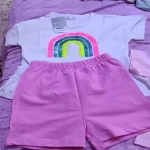 Little Maven Girls 2pcs Sequin Rainbow Cotton Short-Sleeved T-shirt and Shorts Set photo review