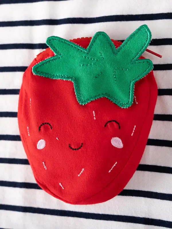 Little Maven Girls 3D Strawberry Cotton Striped Short-Sleeve T-Shirt and Shorts Set 3 Little Maven Girls 3D Strawberry Cotton Striped Short-Sleeve T-Shirt and Shorts Set - Image 3