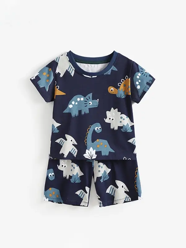 Little Maven Boys 2pcs Dinosaur Print Cotton Short-Sleeve T-Shirt and Shorts Set 2 Little Maven Boys 2pcs Dinosaur Print Cotton Short-Sleeve T-Shirt and Shorts Set - Image 2