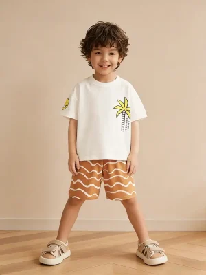 Little Maven Boys Coconut Tree Cotton T-Shirt & Shorts Set