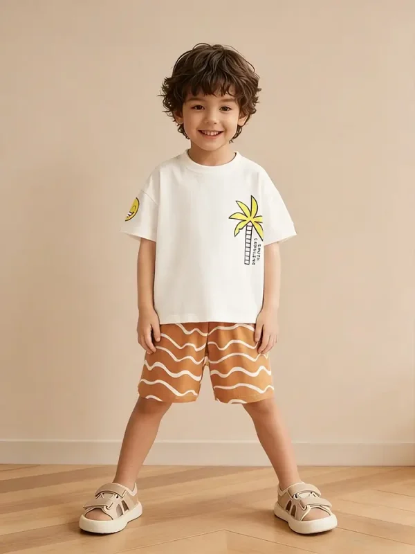 Little Maven Boys Coconut Tree Cotton T-Shirt & Shorts Set