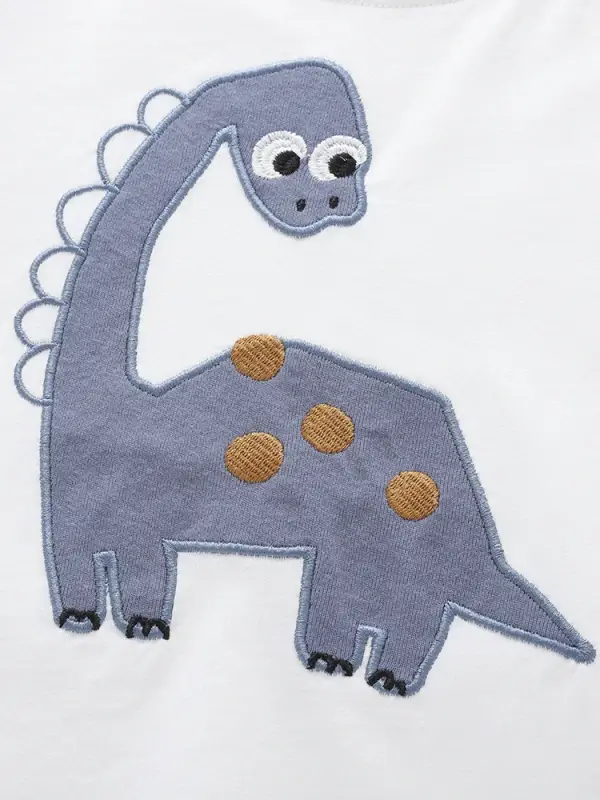Little Maven Boys Dinosaur Appliqué Cotton Short-Sleeve T-Shirt and Shorts Set 3 Little Maven Boys Dinosaur Appliqué Cotton Short-Sleeve T-Shirt and Shorts Set - Image 3
