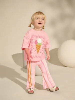 Little Maven Girls 3D Ice Cream Cotton T-Shirt & Pants Set