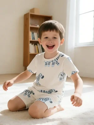 Little Maven Boys Zebra Cotton T-Shirt & Shorts Set