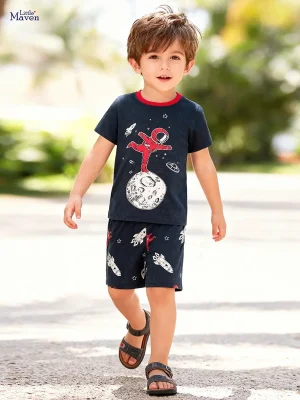 Little Maven Boys Astronaut Space Print Cotton Summer Set