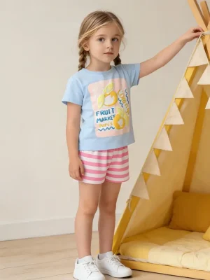Little Maven Girls Letter-Print Cotton T-Shirt & Shorts Set