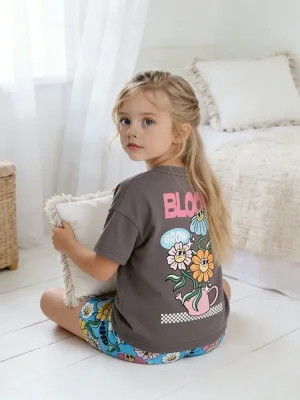 Little Maven Toddler Girls Sunflower Cotton T-Shirt & Shorts
