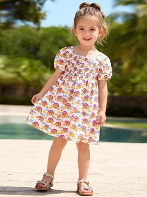 Little Maven Girls Cat Cotton Dress | Soft Short-Sleeve Knit
