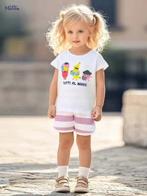 Little Maven Girls Fruit Tee & Striped Shorts Cotton Set