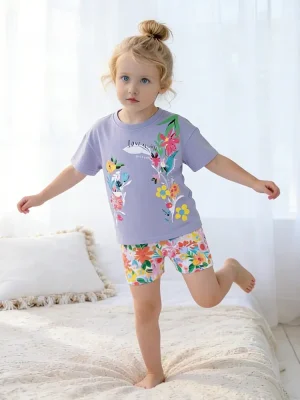 Little Maven Girls Cotton Printed T-Shirt & Shorts Set