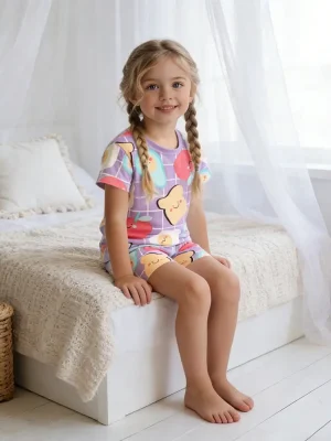 Little Maven Girls Cotton Plaid Fruit & Smiley Pajama Set
