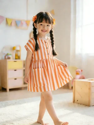 Little Maven Girls Striped Cotton Dress with Pockets | 100% Cotton