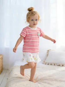 Little Maven Girls Striped Cotton Tee & Floral Shorts Set