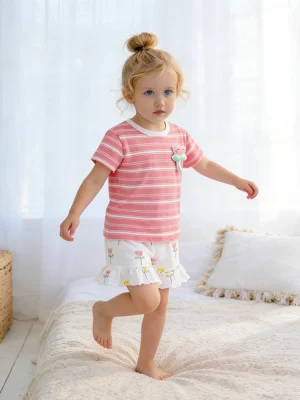 Little Maven Girls Striped Cotton Tee & Floral Shorts Set