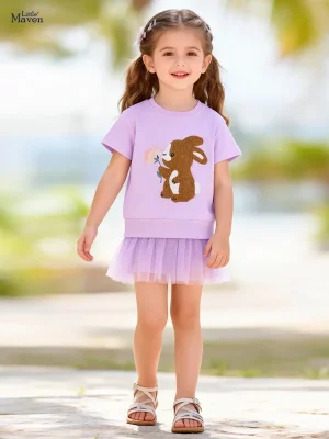 Little Maven Girls Rabbit Appliqué Cotton Sweatshirt Dress