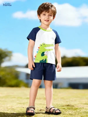 Little Maven Boys 2pc Cotton Crocodile T-Shirt & Shorts Set