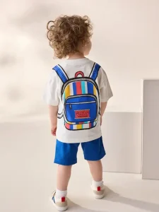 Little Maven boys cartoon cotton T-shirt and shorts set for school