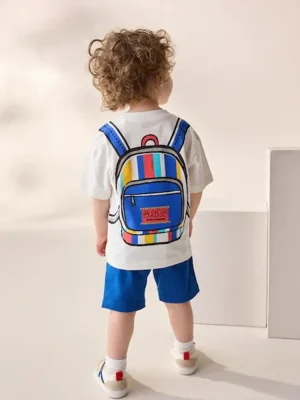 Little Maven boys cartoon cotton T-shirt and shorts set for school