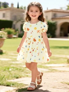 Little Maven Girls 100% Cotton Fruit & Smiley Summer Dress