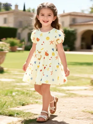 Little Maven Girls 100% Cotton Fruit & Smiley Summer Dress