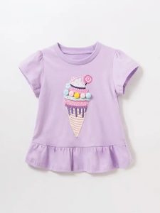 Little Maven Girls Ice Cream Cotton Flared Tee | 100% Cotton