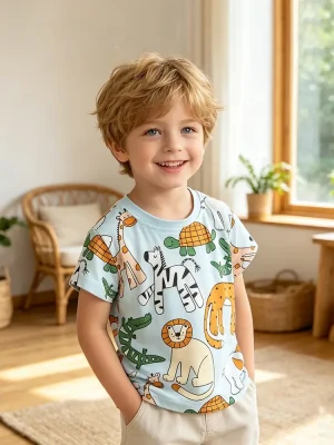 Little Maven Boys Cartoon Animal Pattern Cotton T-Shirt