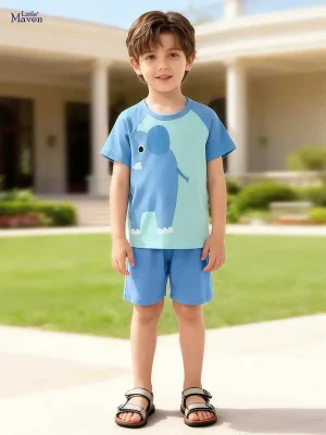 Little Maven Boys Elephant Print 100% Cotton Short Set