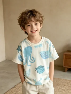 Little Maven Boys Cotton Tee: Marine Animal Print