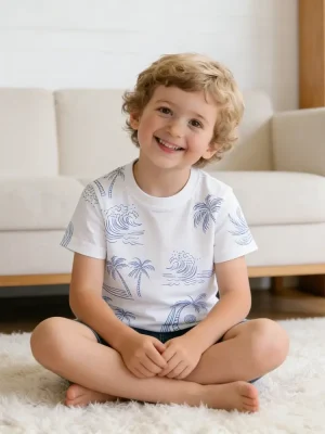 Little Maven Boys Wave & Coconut Print Cotton Summer Tee