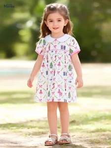 Little Maven Girls Christmas Cotton Peter Pan Collar Dress