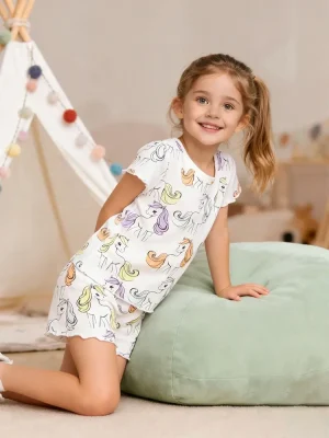 Little Maven Girls Unicorn Cotton Short Sleeve Pajama Set