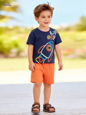 Little Maven Boys Cotton Rocket T-Shirt & Shorts Set