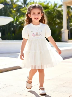Little Maven Girls Cotton & Mesh Bear Dress | Comfy Tutu