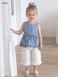 Little Maven Girls Plaid Sleeveless Cotton Set