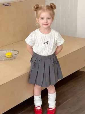 Little Maven Girls Cotton Polka Dot T-Shirt & Skirt Set