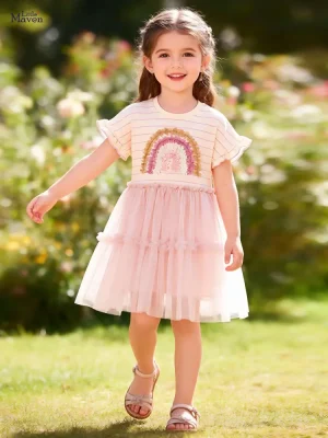Little Maven Girls Sequin & Cotton Mesh Party Dress