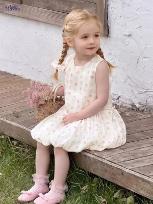 Little Maven Girls Strawberry Cotton Dress | Breathable Summer