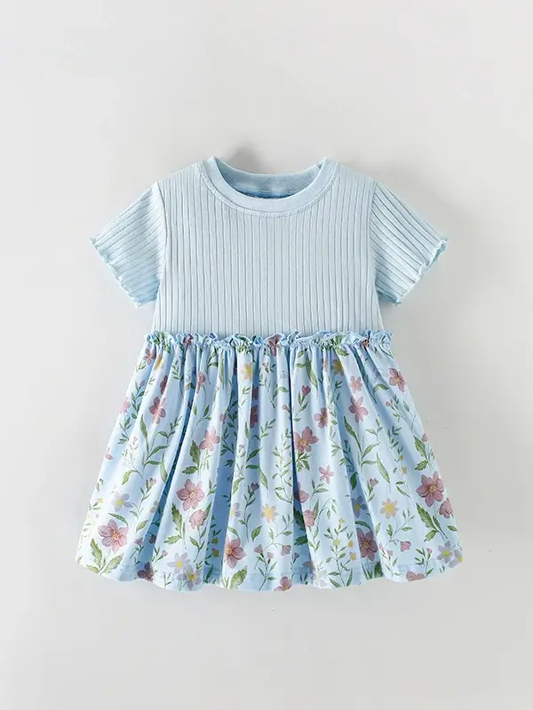 Little Maven Official Girls Floral Print Cotton Short-Sleeve Knit Dress 2 Little Maven Official Girls Floral Print Cotton Short-Sleeve Knit Dress - Image 2