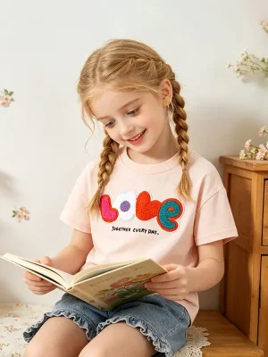 Little Maven Girls LOVE Embroidered Cotton Tee