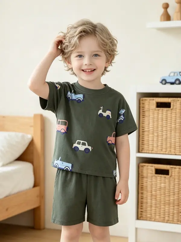Little Maven Boys Car Print Cotton T-Shirt & Shorts Set
