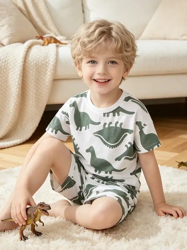 Little Maven Boys Dinosaur Cotton T-Shirt & Shorts Set