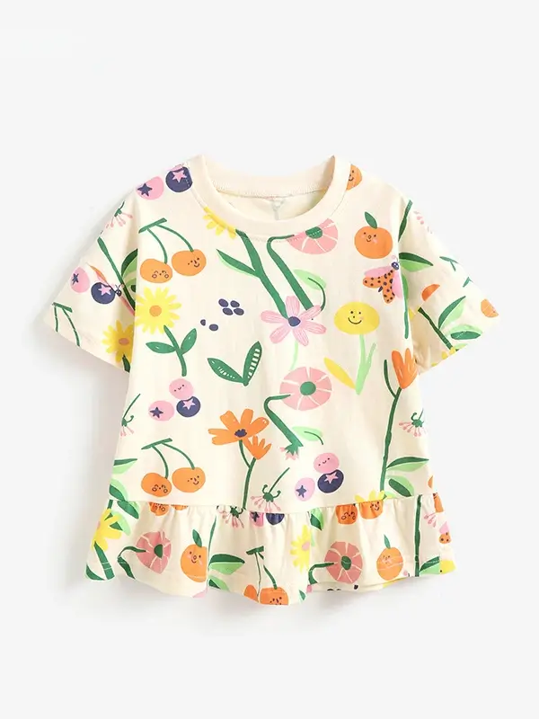 Little Maven Girls Cute Floral Print Cotton Short-Sleeve T-Shirt 2 Little Maven Girls Cute Floral Print Cotton Short-Sleeve T-Shirt - Image 2