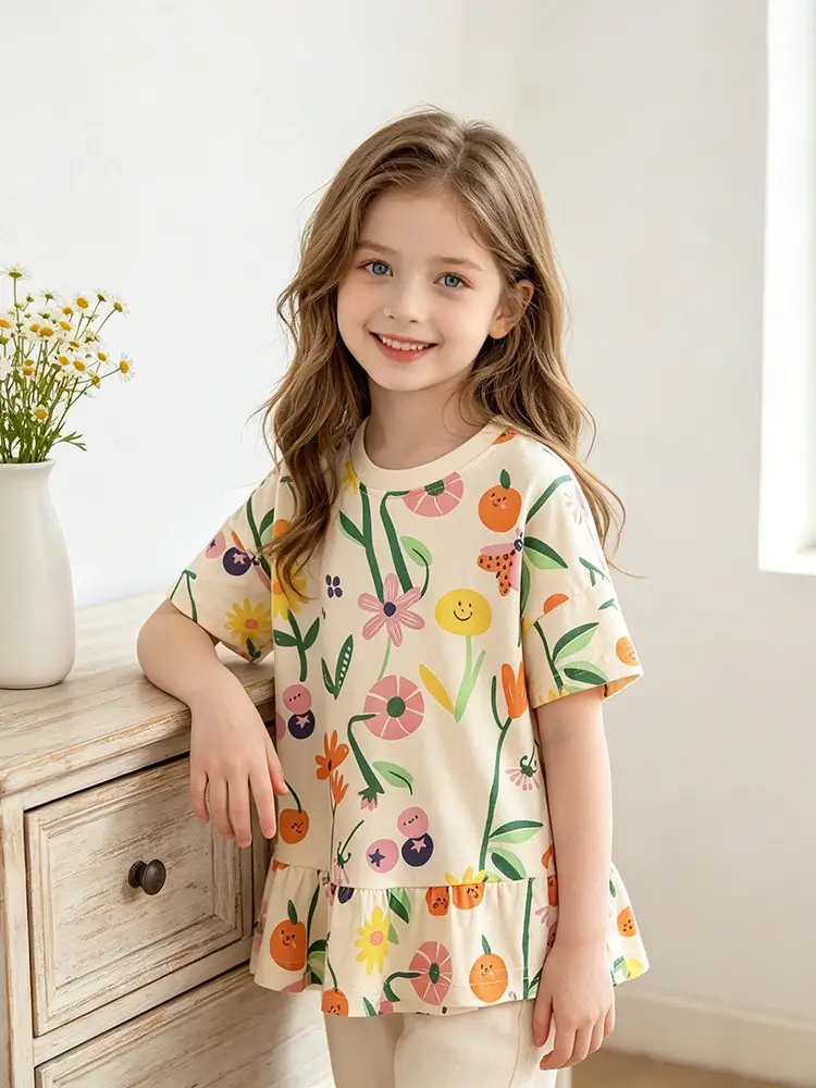 Little Maven Girls Cute Floral Print Cotton Short-Sleeve T-Shirt 1 Little Maven Girls Floral Cotton Tee | OEKO-TEX Certified