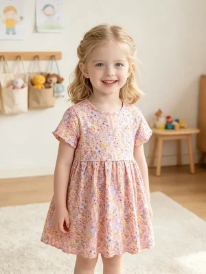 Little Maven Girls Floral Cotton Dress | Soft Playwear