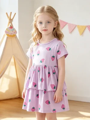 Little Maven Girls Strawberry Cotton Dress | Toddler Clothes